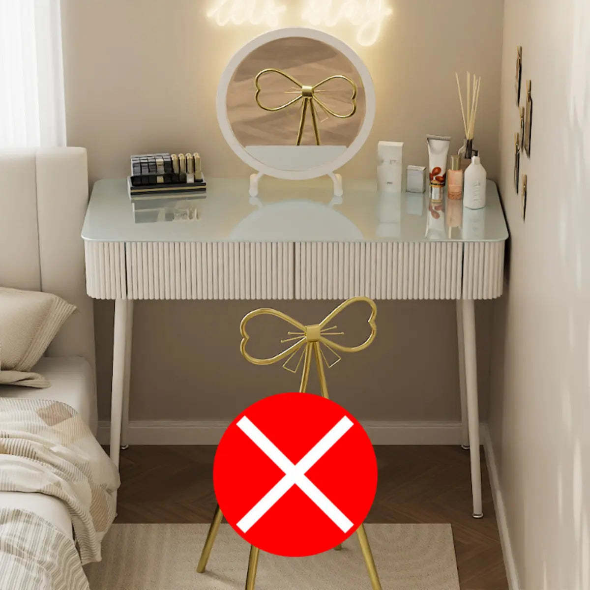 Modern Glass-Top White Vanity Table — Makeup Vanities