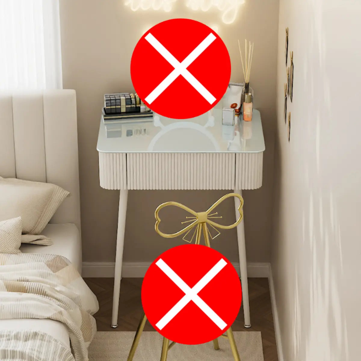 Modern Glass-Top White Vanity Table — Makeup Vanity & Mirror