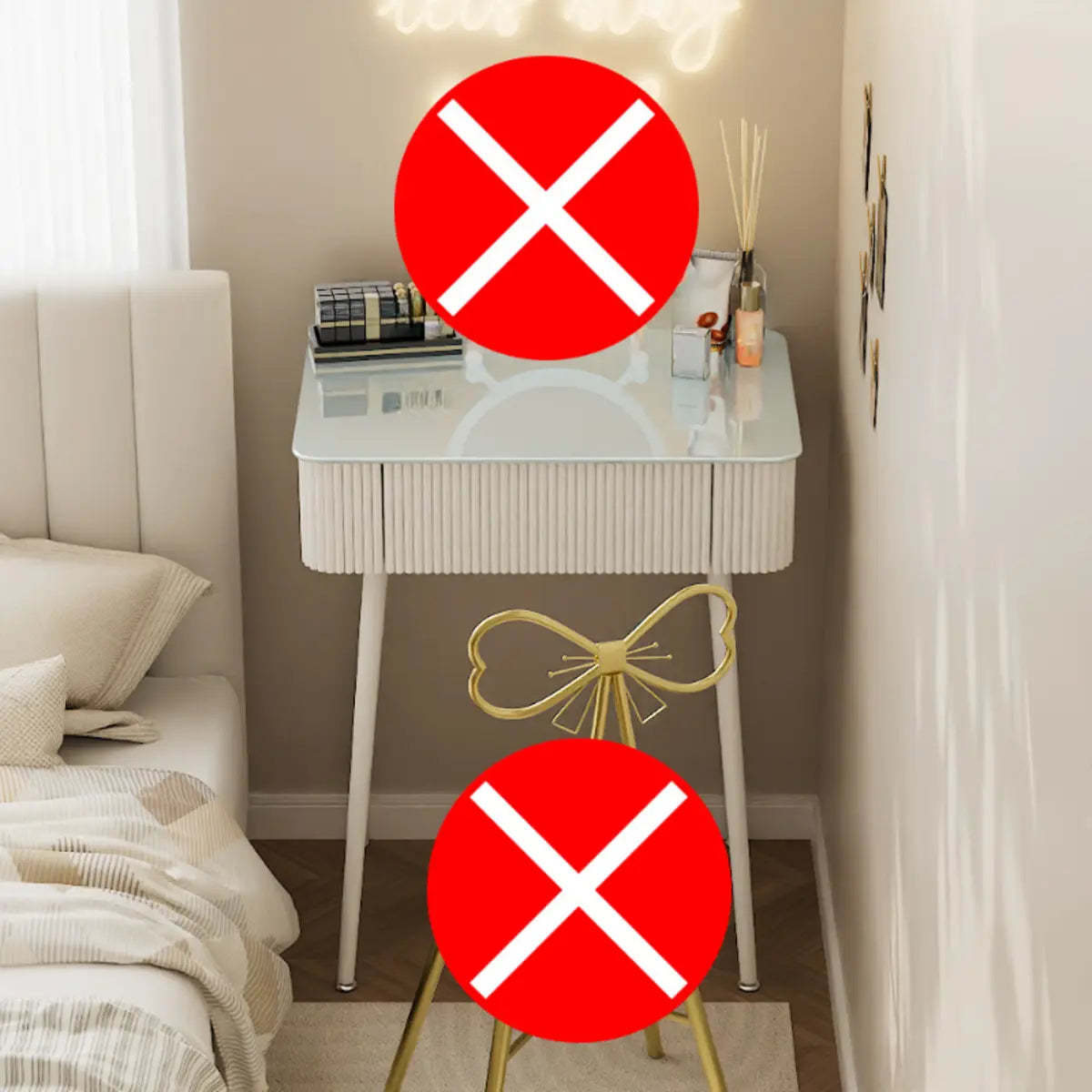 Modern Glass-Top White Vanity Table — Makeup Vanity & Mirror