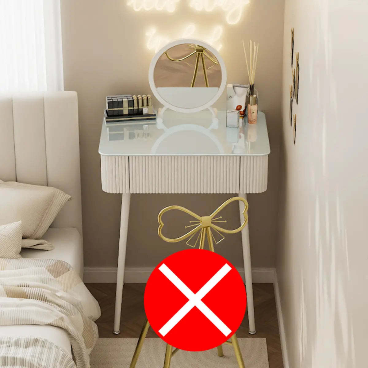 Modern Glass-Top White Vanity Table
