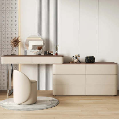 Modern Rectangular Leather Off-White Mirror Vanity