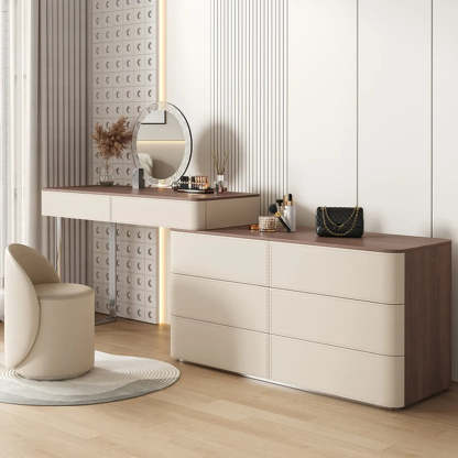 Modern Rectangular Leather Off-White Mirror Vanity