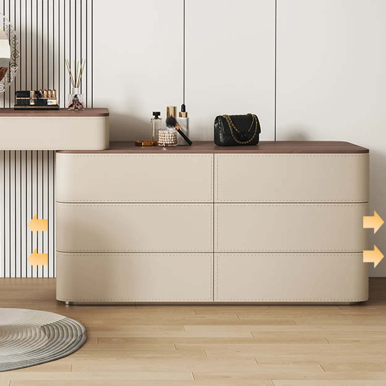 Modern Rectangular Leather Off-White Mirror Vanity