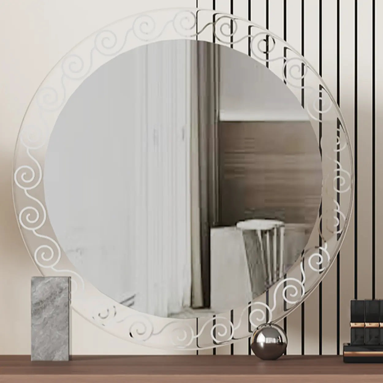 Modern Rectangular Leather Off-White Mirror Vanity