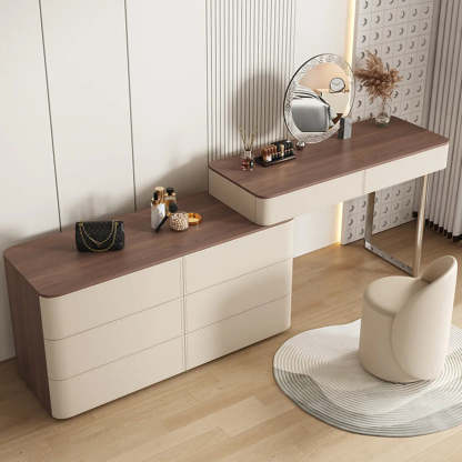 Modern Rectangular Leather Off-White Mirror Vanity