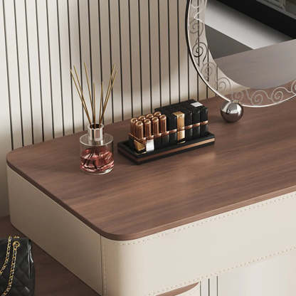 Modern Rectangular Leather Off-White Mirror Vanity