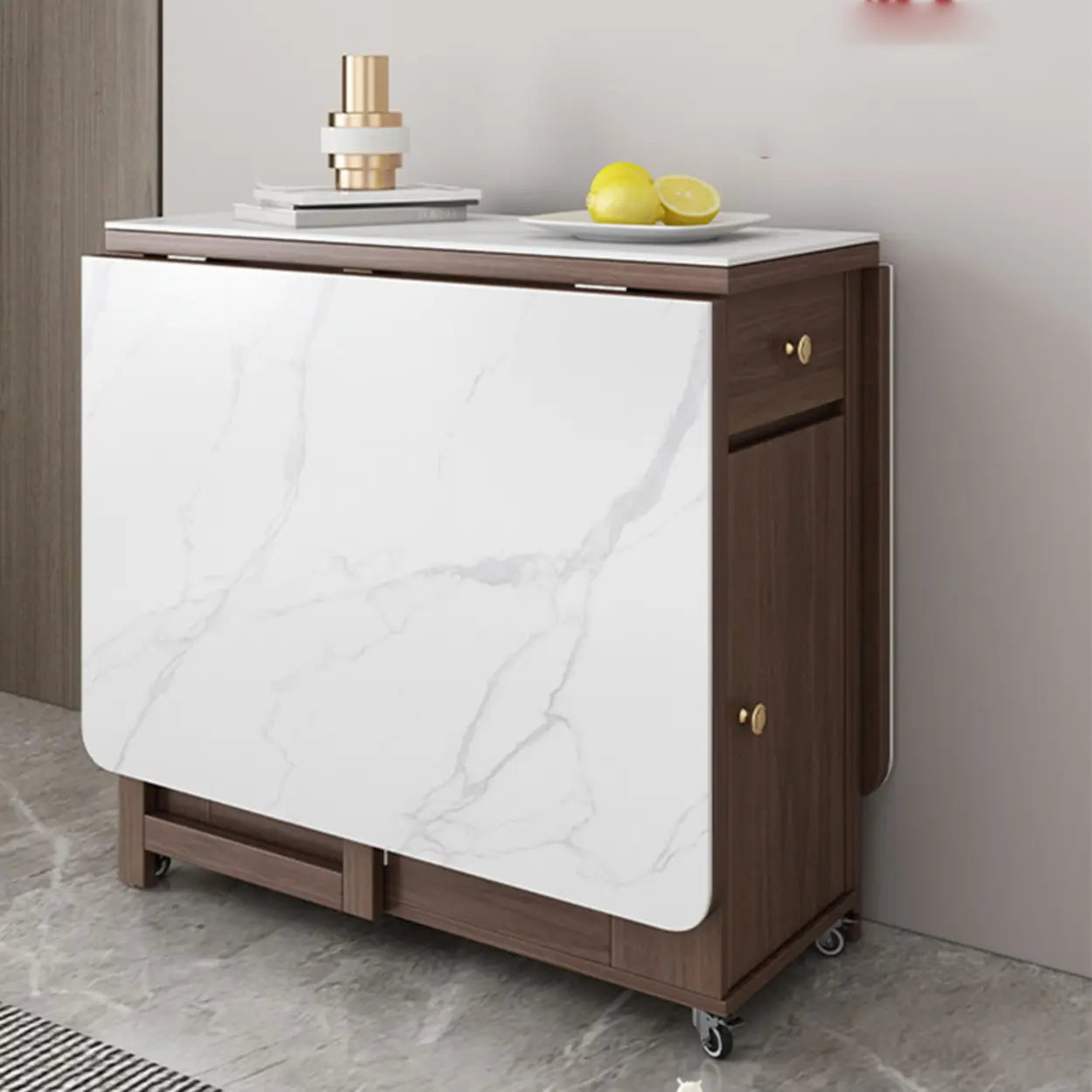 Modern Rectangular White Marble Folding Dining Table — Table Only
