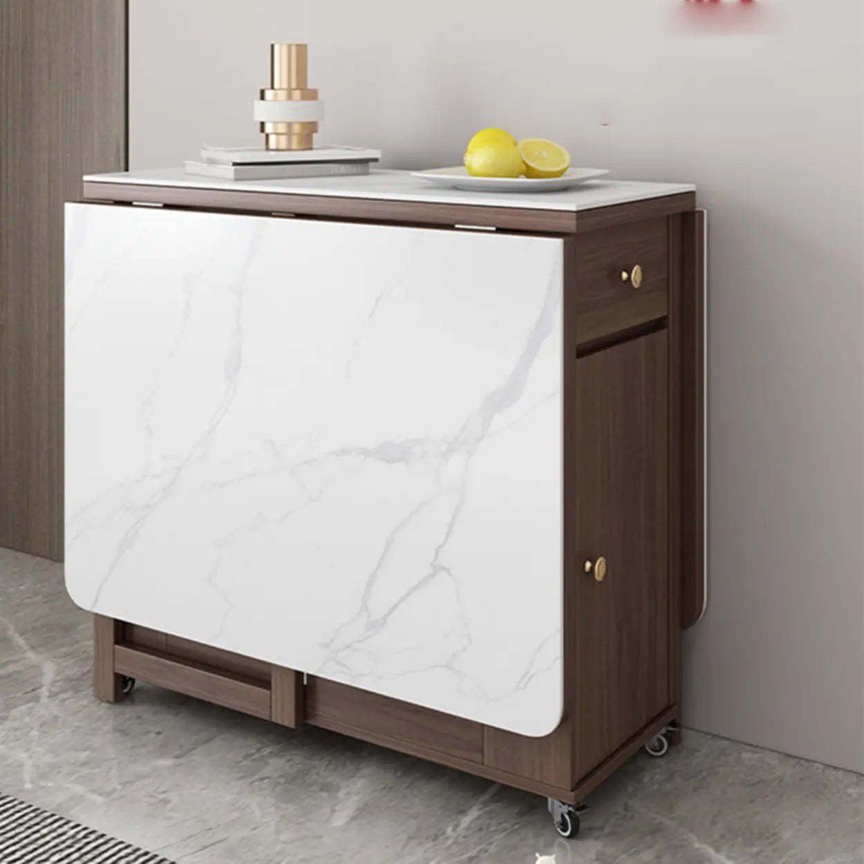Modern Rectangular White Marble Folding Dining Table — Table Only