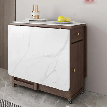 Modern Rectangular White Marble Folding Dining Table — Table Only