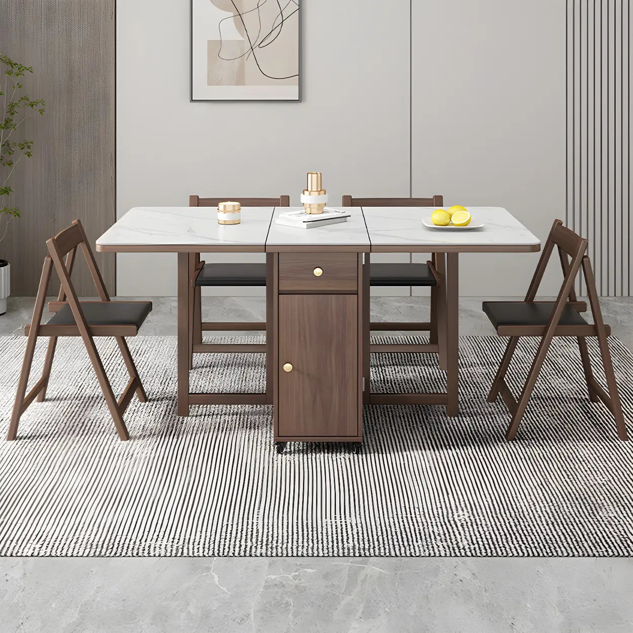 Modern Rectangular White Marble Folding Dining Table — Table Only