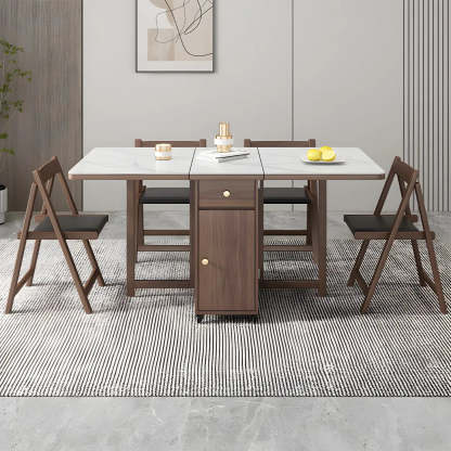 Modern Rectangular White Marble Folding Dining Table — Table Only