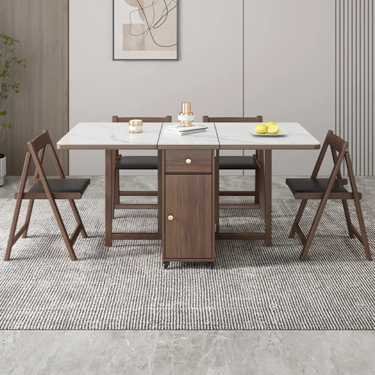 Modern Rectangular White Marble Folding Dining Table