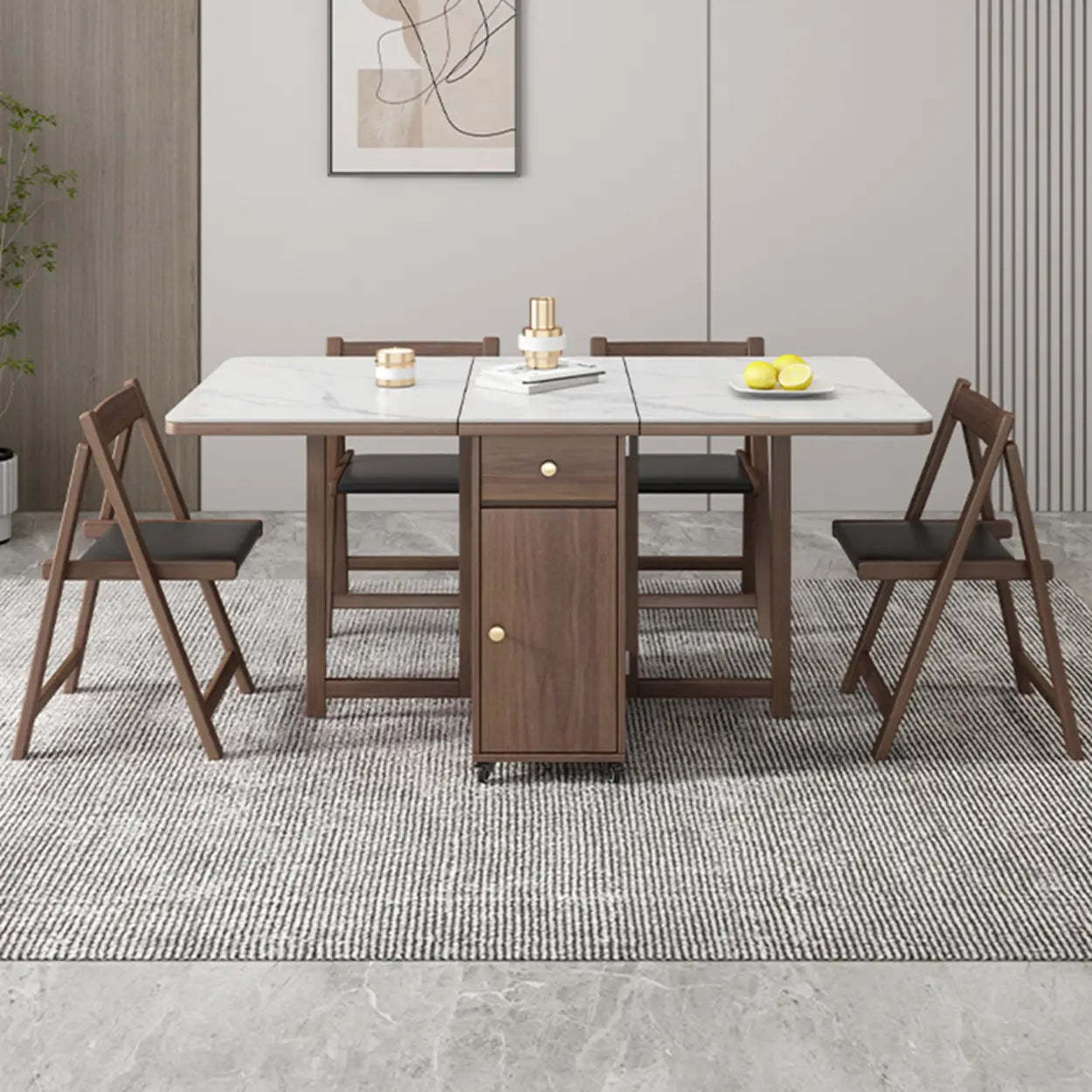 Modern Rectangular White Marble Folding Dining Table