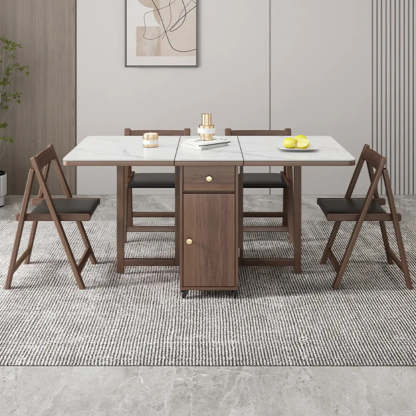 Modern Rectangular White Marble Folding Dining Table