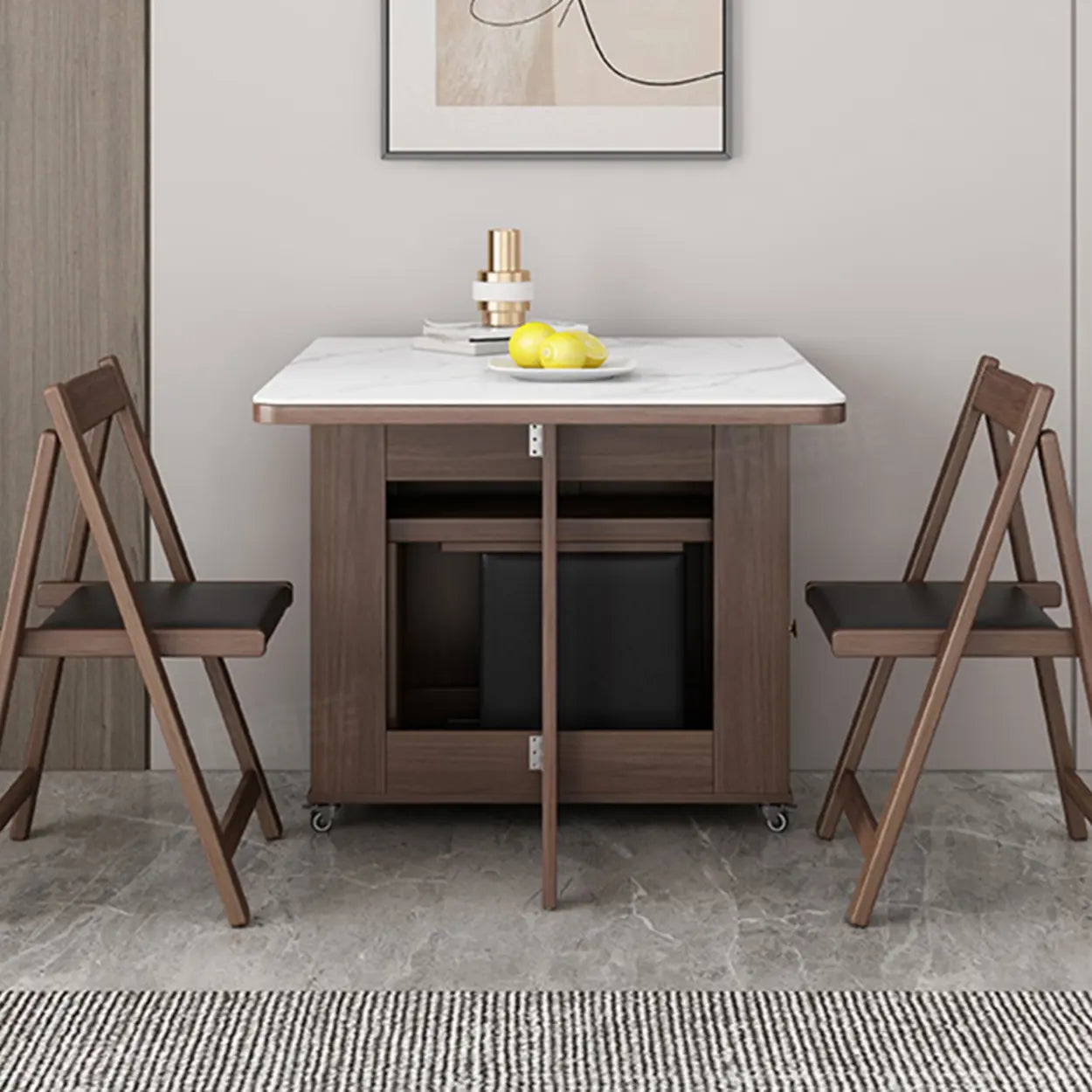 Modern Rectangular White Marble Folding Dining Table