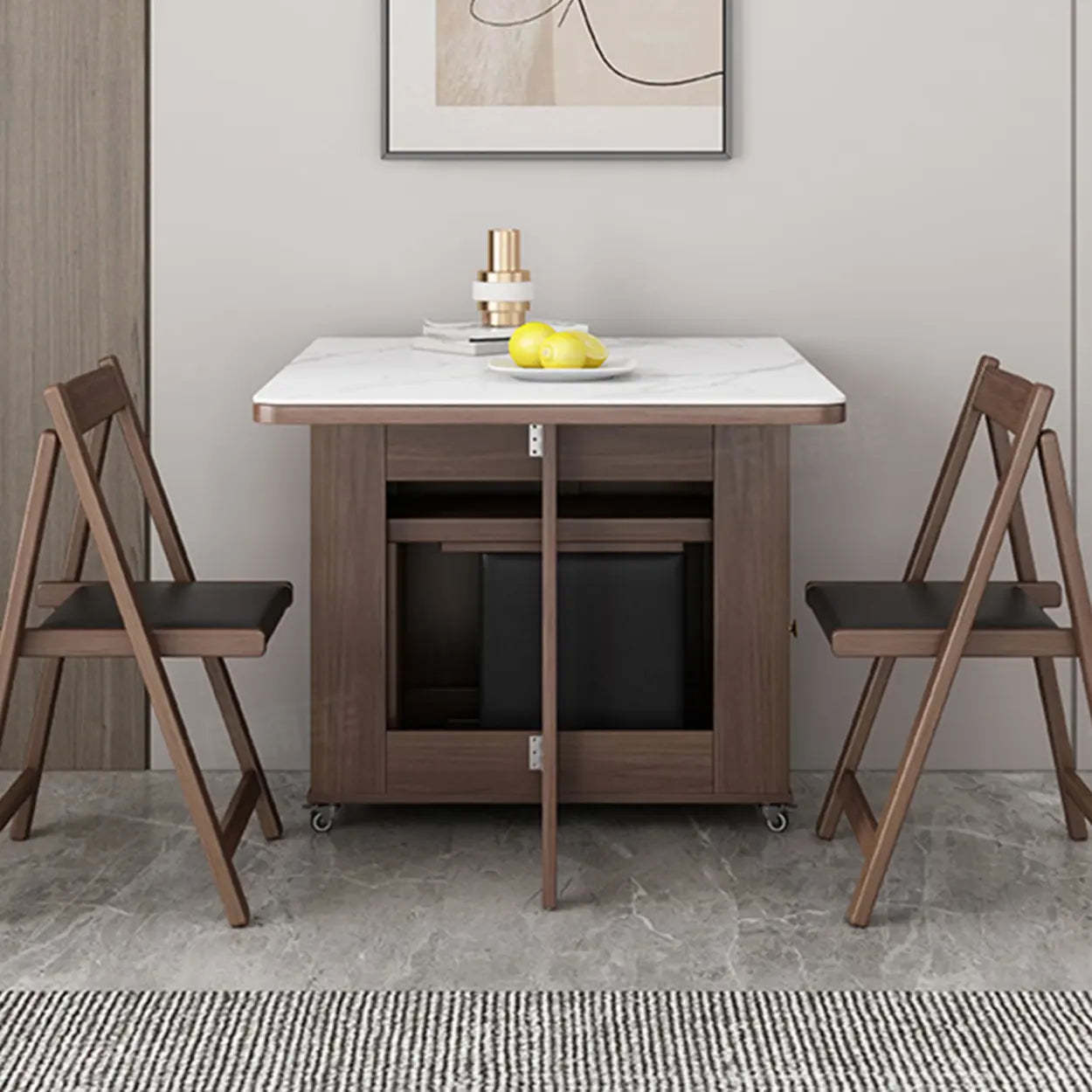 Modern Rectangular White Marble Folding Dining Table