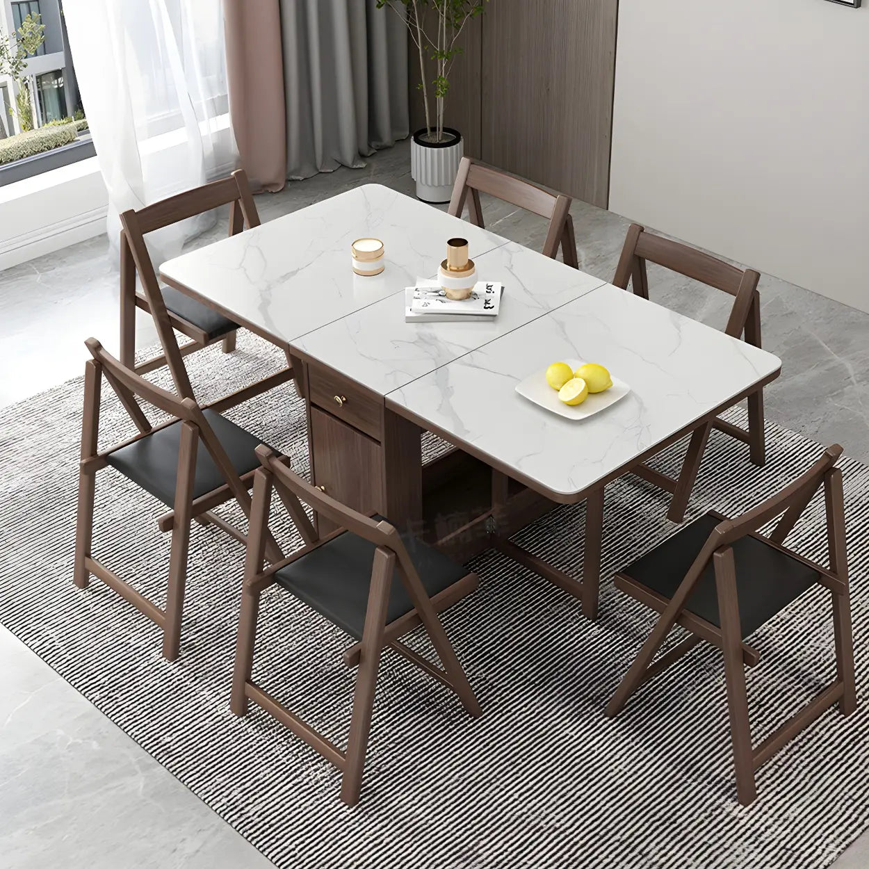 Modern Rectangular White Marble Folding Dining Table