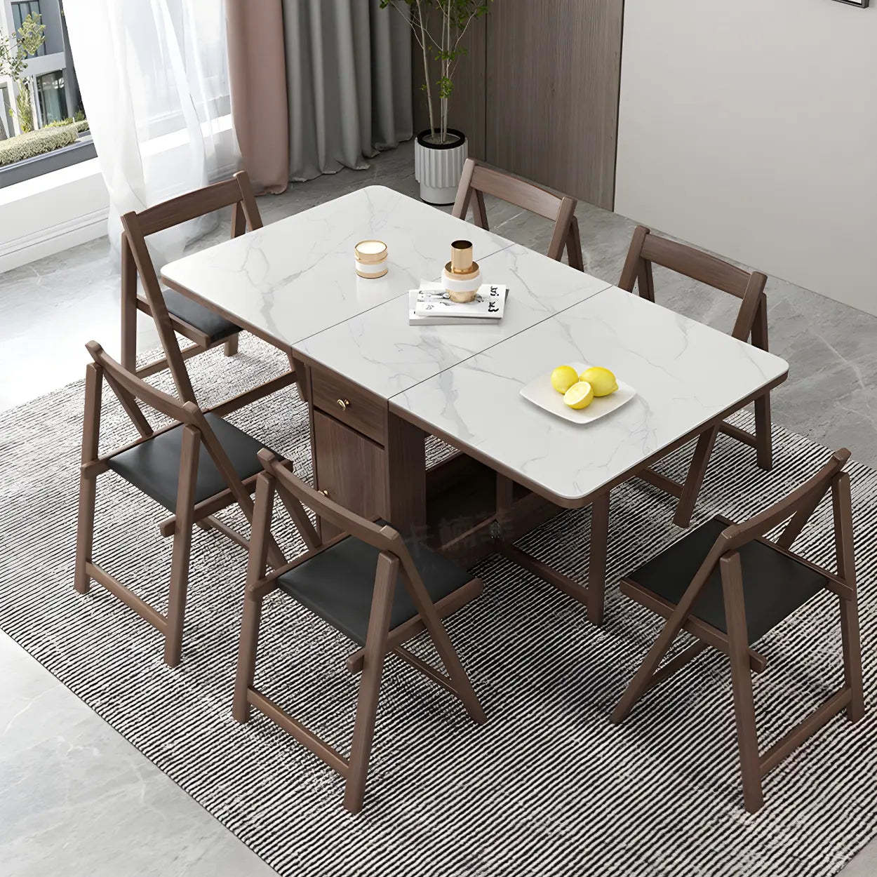 Modern Rectangular White Marble Folding Dining Table