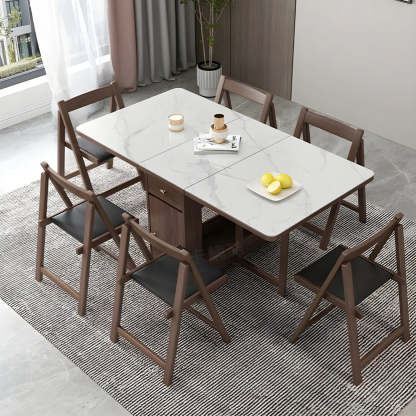 Modern Rectangular White Marble Folding Dining Table