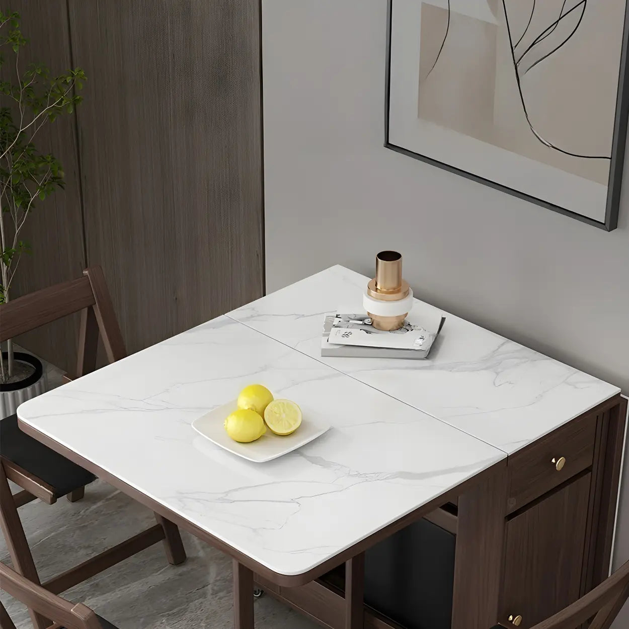 Modern Rectangular White Marble Folding Dining Table