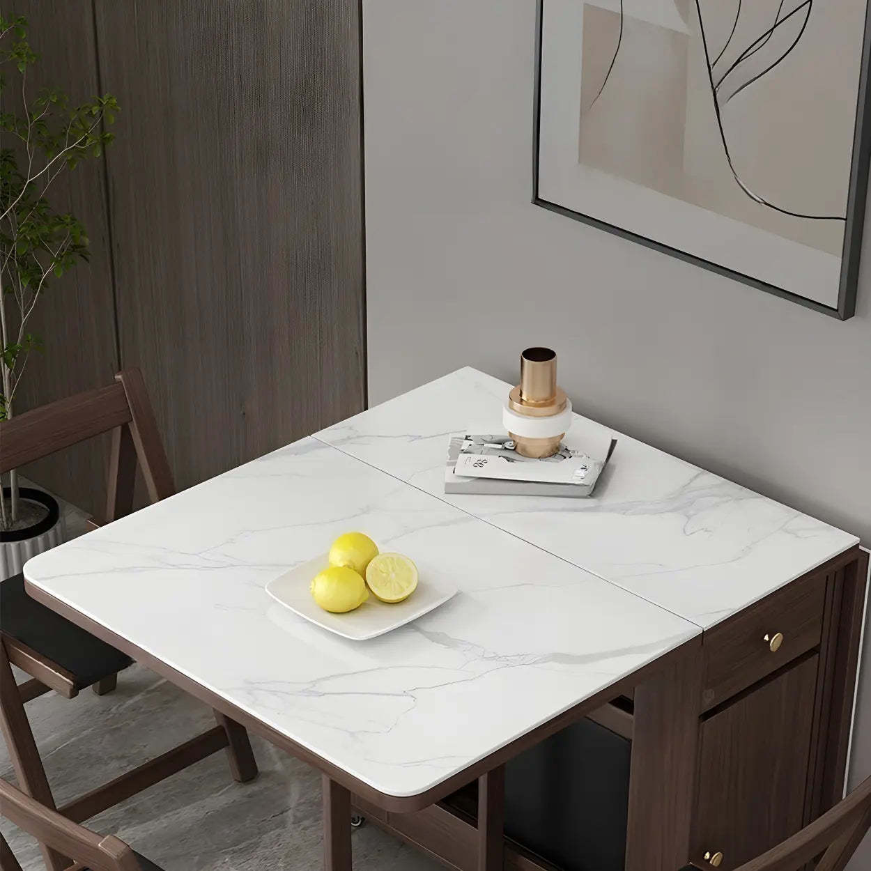 Modern Rectangular White Marble Folding Dining Table