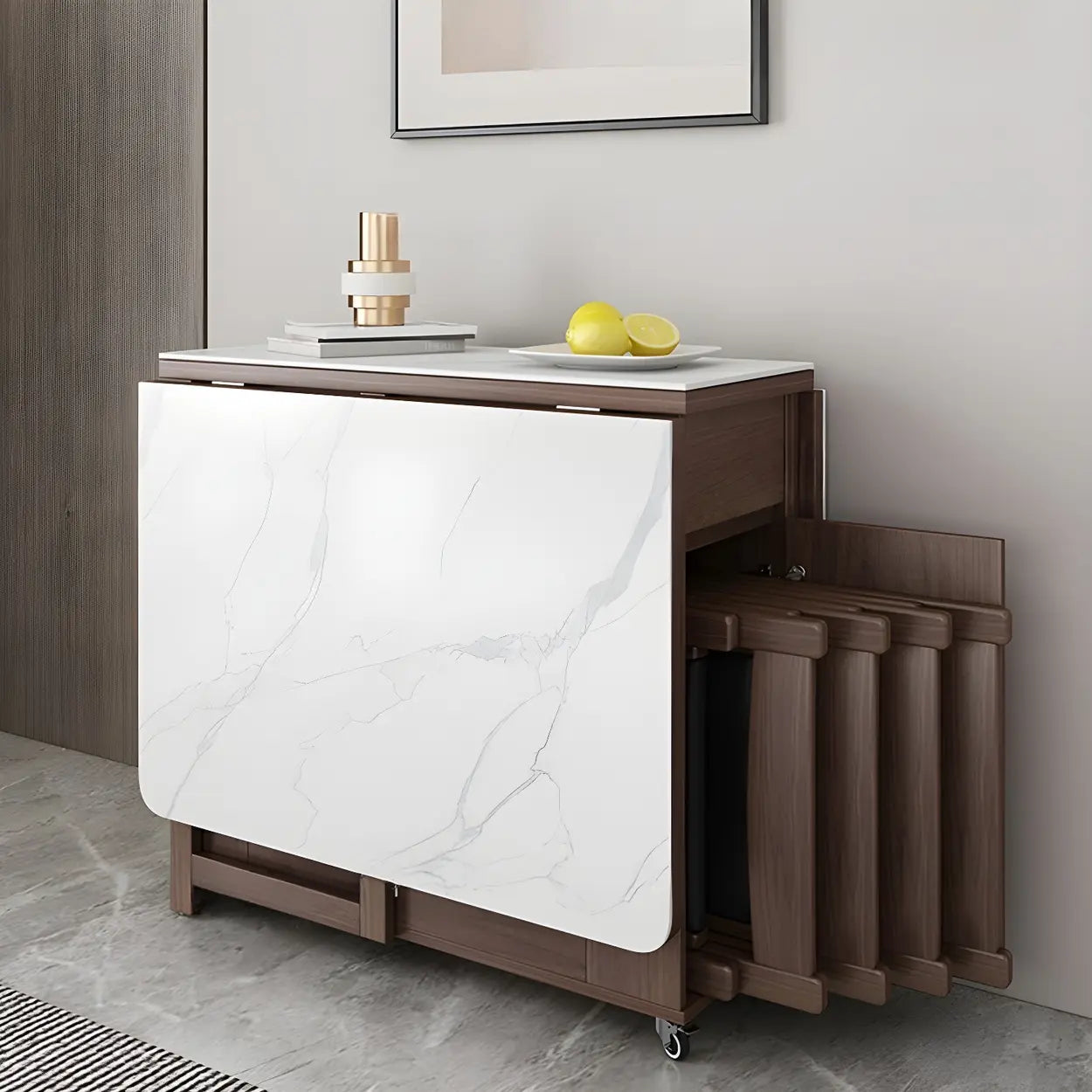 Modern Rectangular White Marble Folding Dining Table