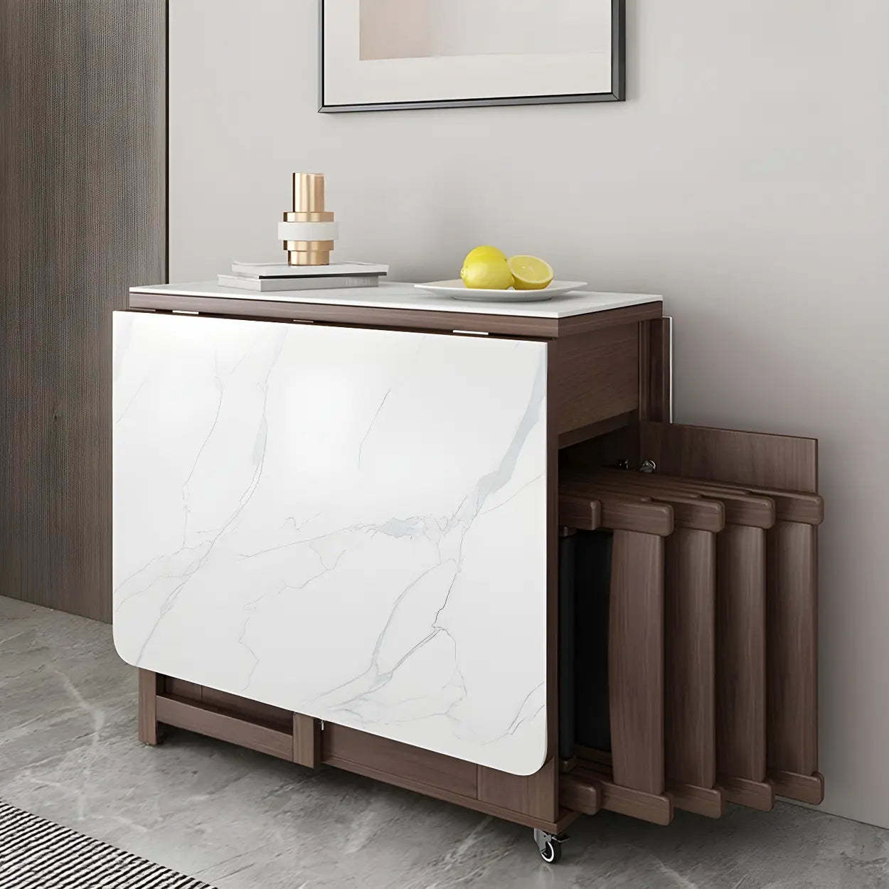 Modern Rectangular White Marble Folding Dining Table