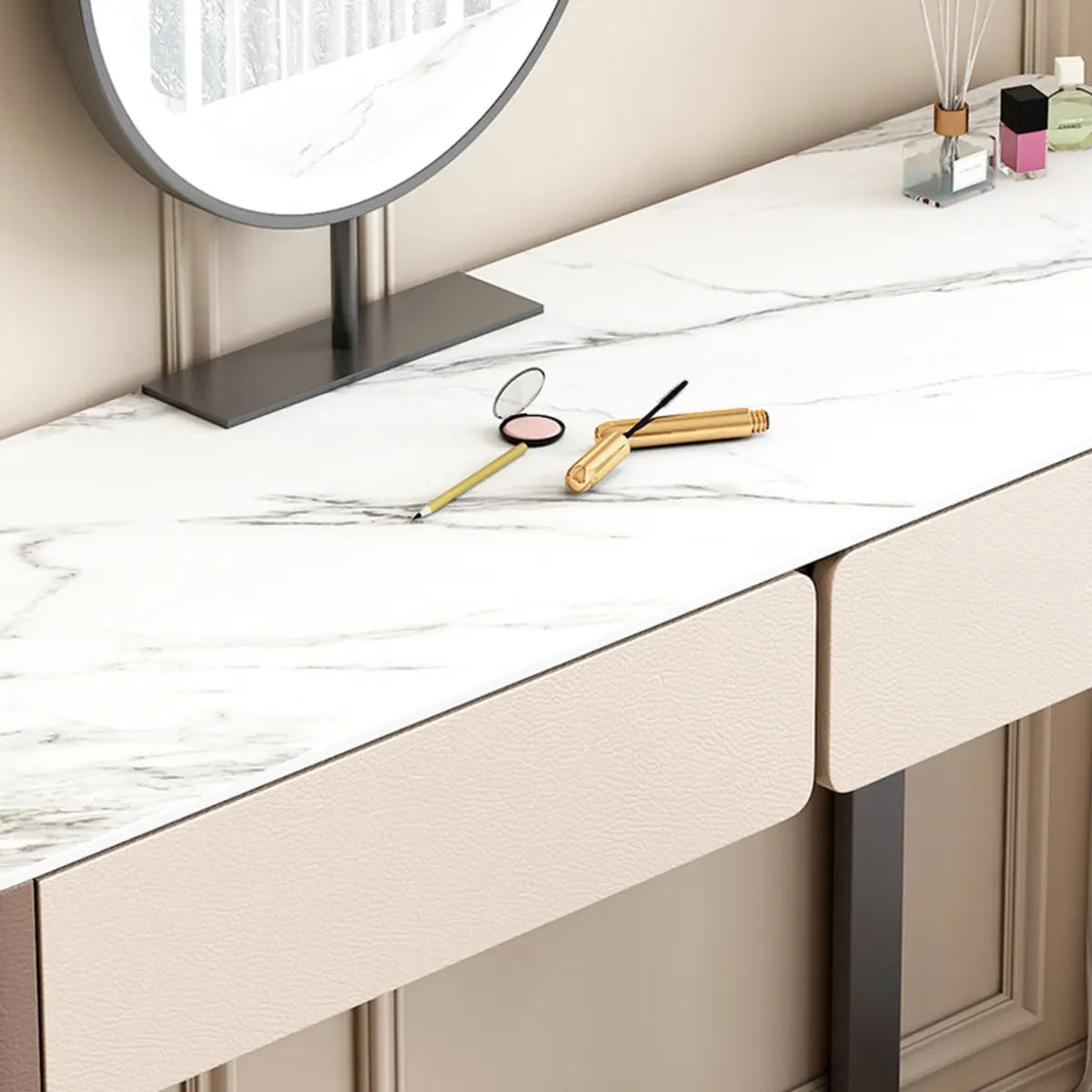 Modern Rectangular Marble Vanity with LED Mirror — Khaki