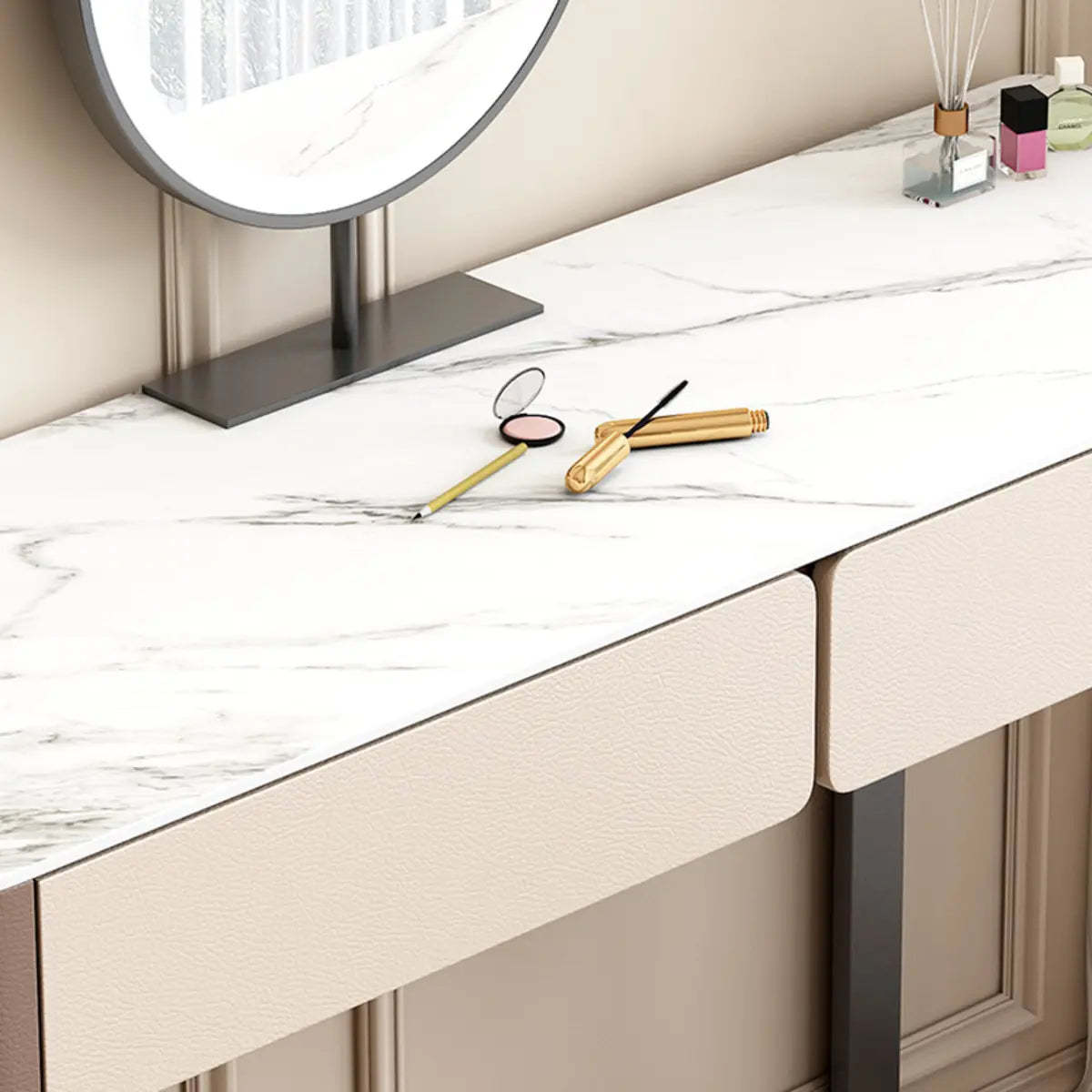 Modern Rectangular Marble Vanity with LED Mirror — Khaki