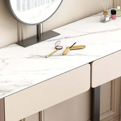 Modern Rectangular Marble Vanity with LED Mirror — Khaki