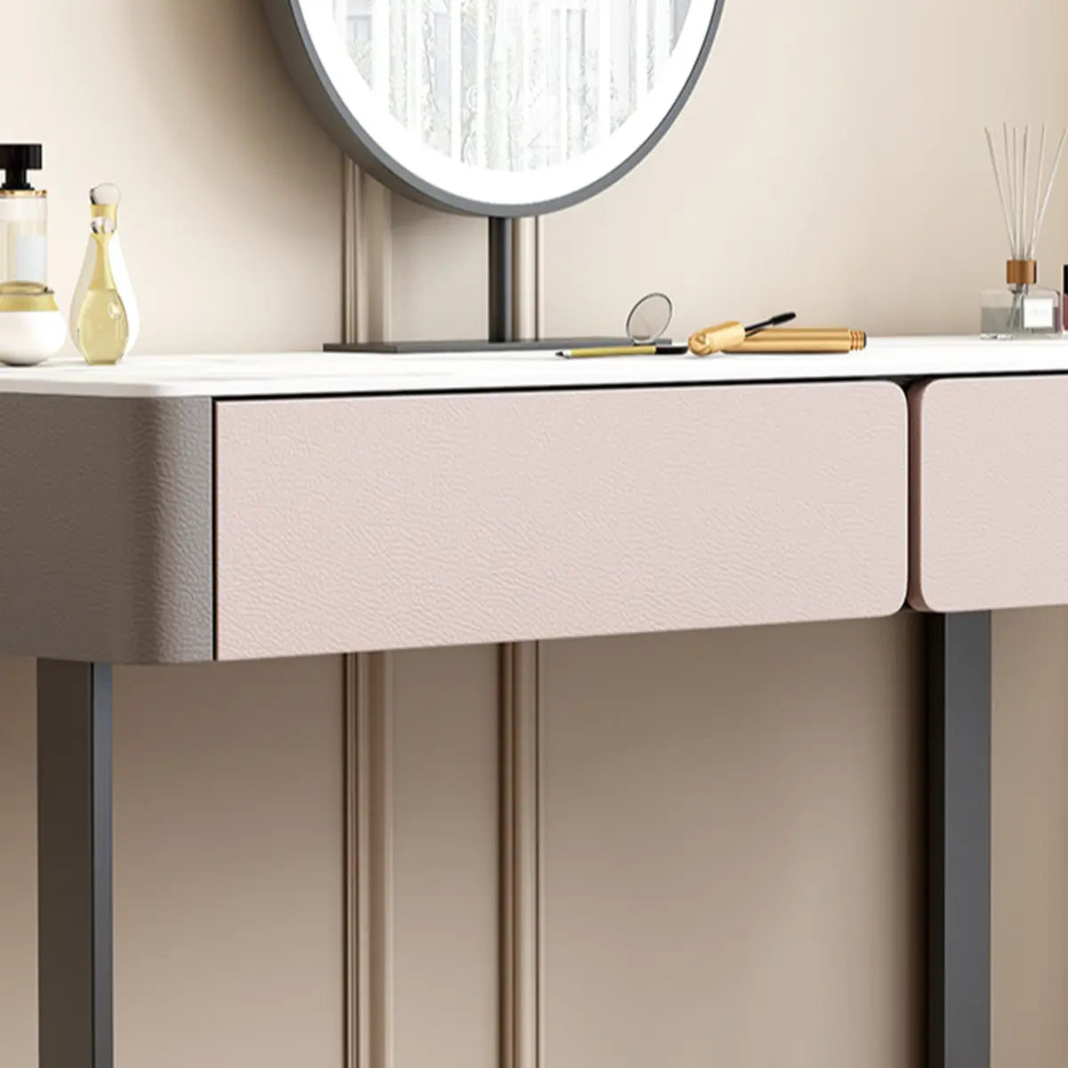 Modern Rectangular Marble Vanity with LED Mirror — Khaki