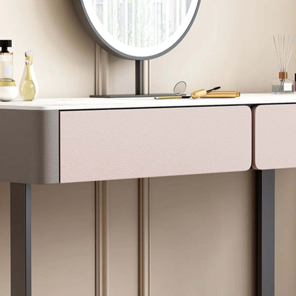 Modern Rectangular Marble Vanity with LED Mirror — Khaki