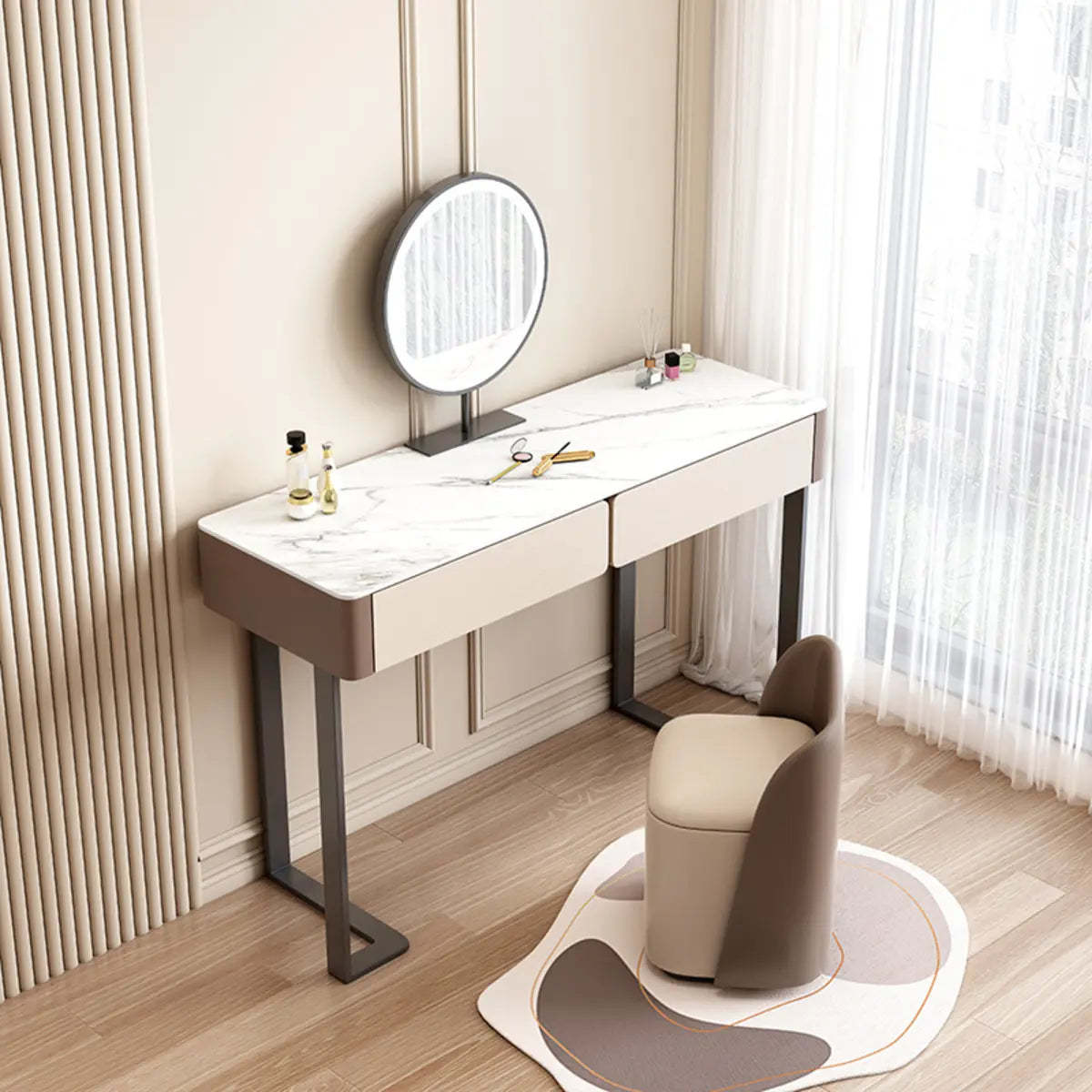 Modern Rectangular Marble Vanity with LED Mirror — Grey