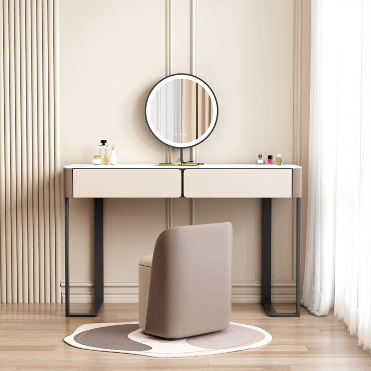 Modern Rectangular Marble Vanity with LED Mirror — Grey