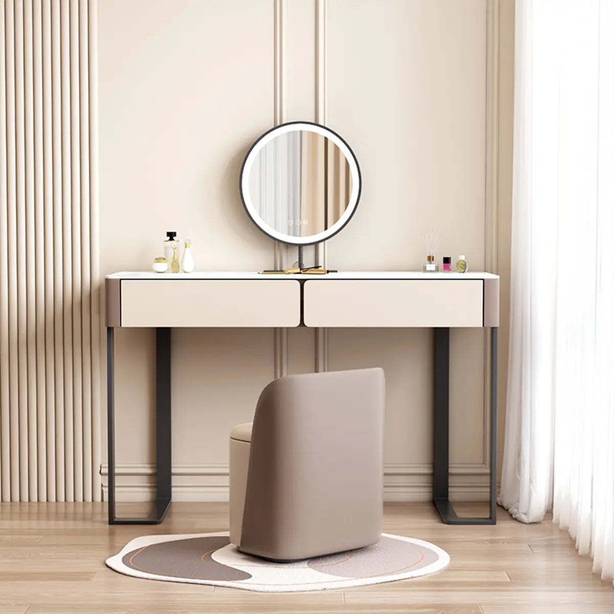 Modern Rectangular Marble Vanity with LED Mirror — Grey