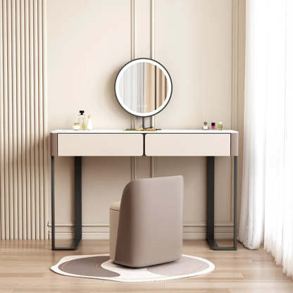Modern Rectangular Marble Vanity with LED Mirror — Grey