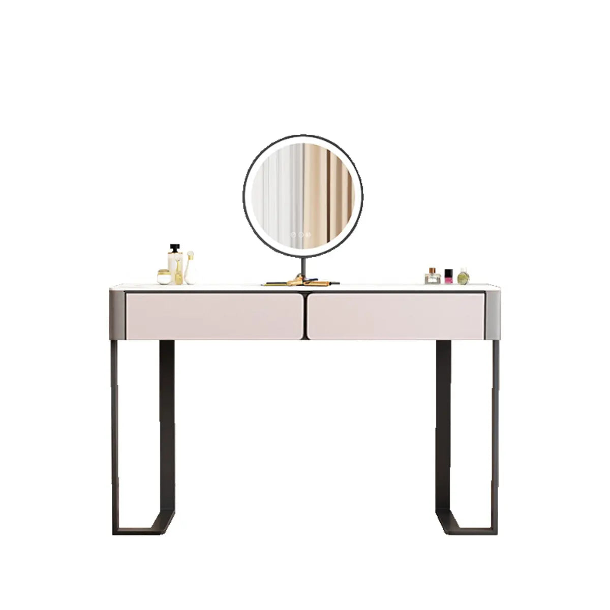 Modern Rectangular Marble Vanity with LED Mirror — Grey