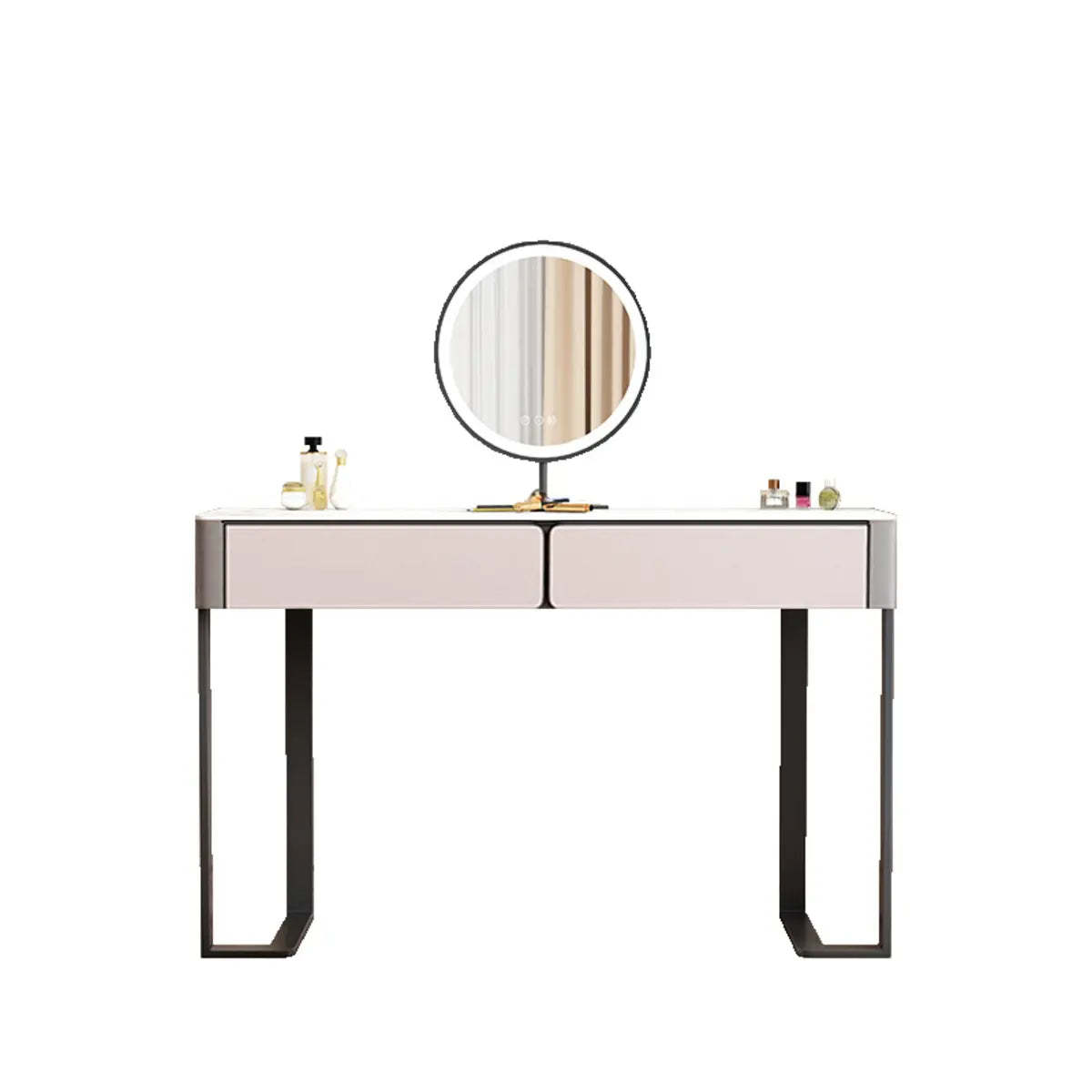 Modern Rectangular Marble Vanity with LED Mirror — Grey