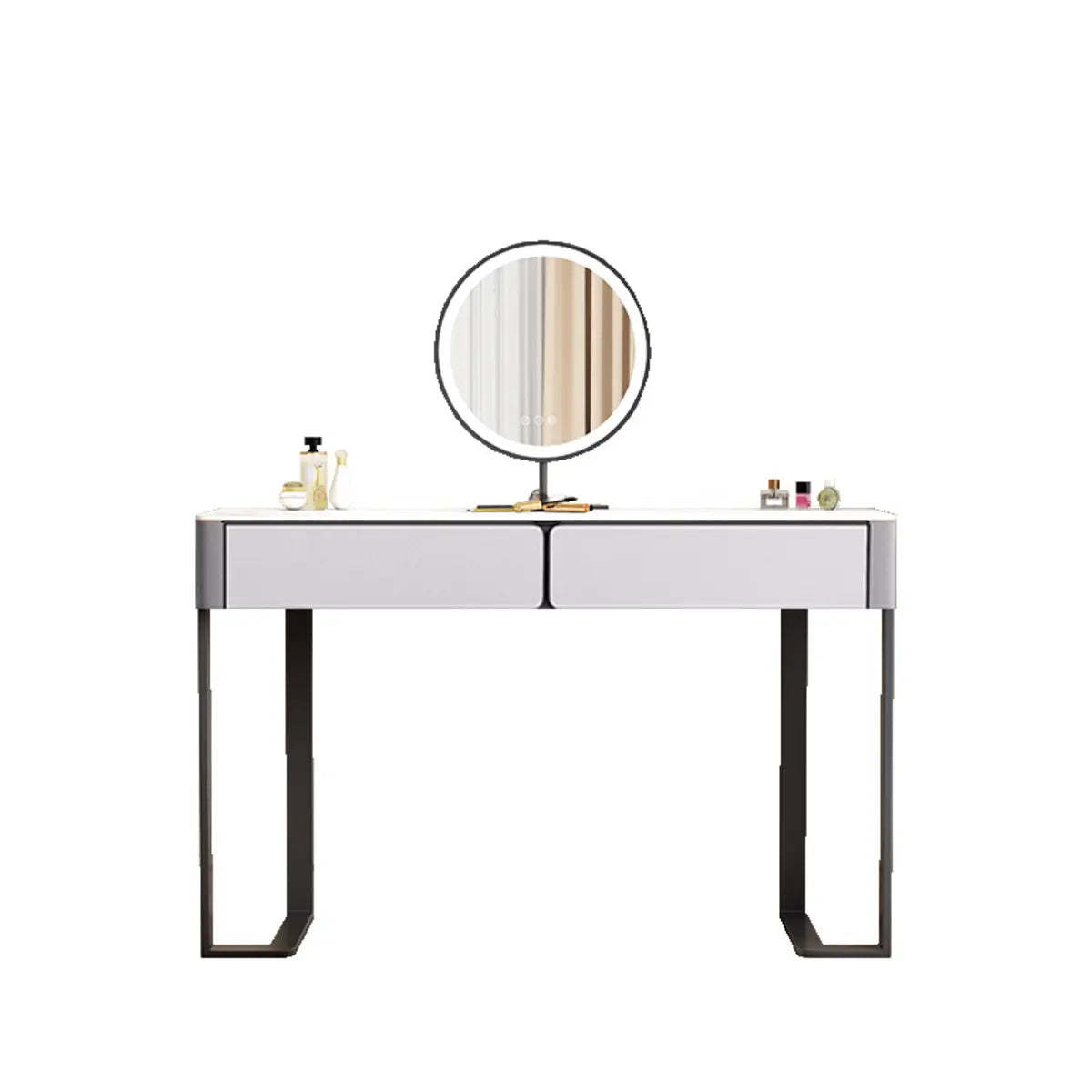 Modern Rectangular Marble Vanity with LED Mirror — Grey