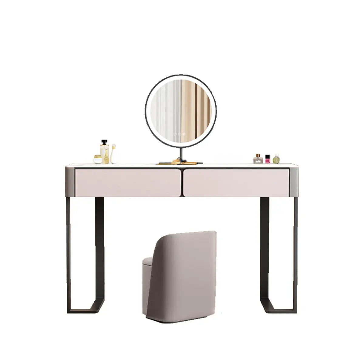 Modern Rectangular Marble Vanity with LED Mirror — Khaki