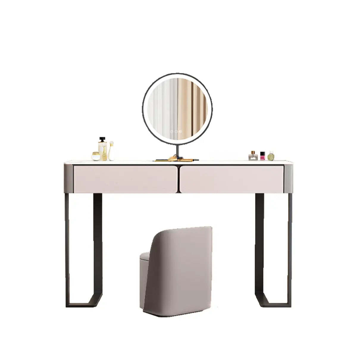 Modern Rectangular Marble Vanity with LED Mirror — Khaki