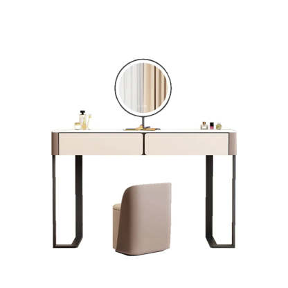 Modern Rectangular Marble Vanity with LED Mirror — Khaki