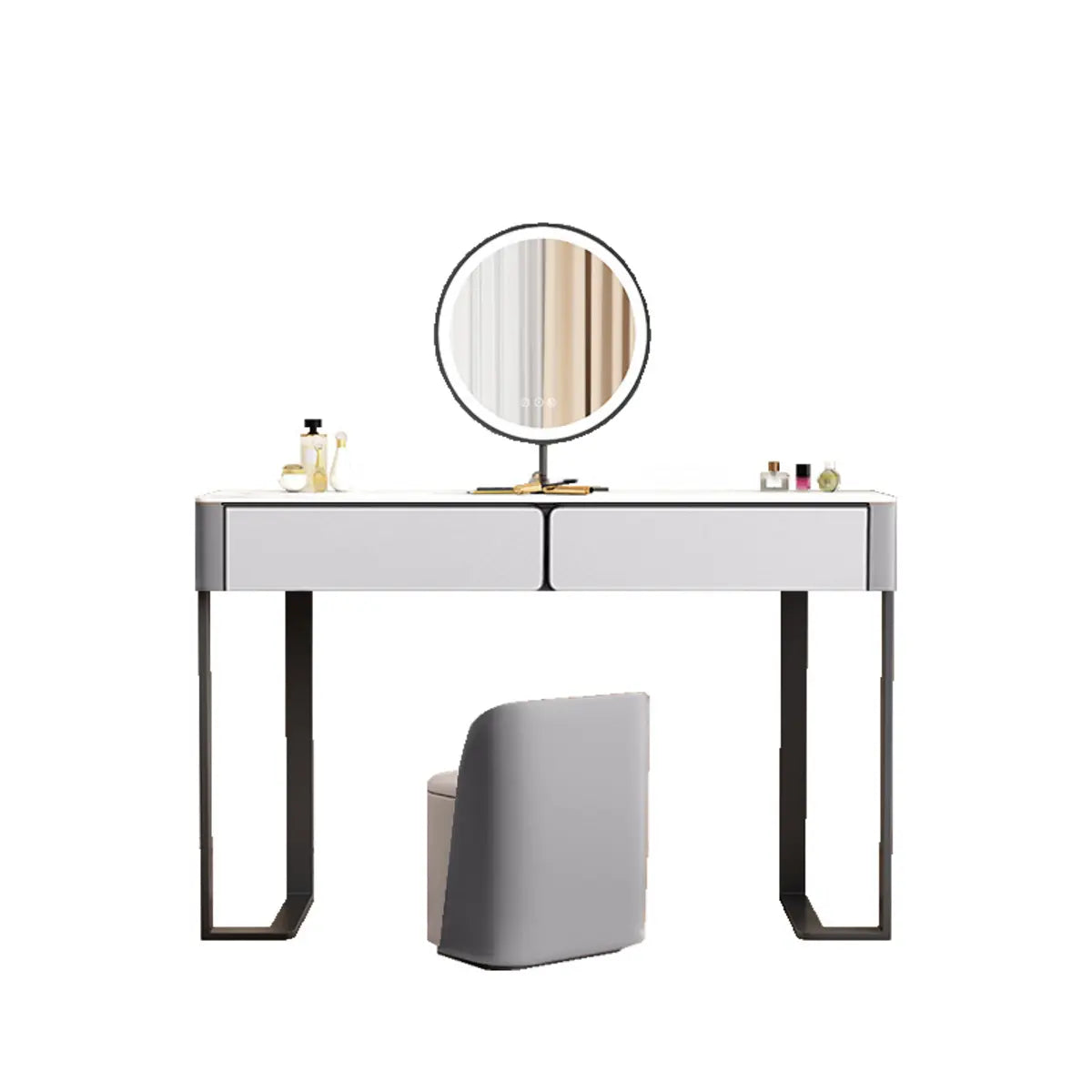 Modern Rectangular Marble Vanity with LED Mirror — Khaki
