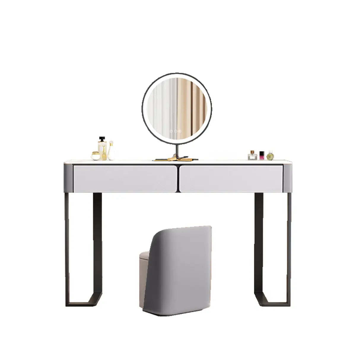 Gray marble mirror vanity makeup vanities - modern — Makeup Vanity (31") & Stool & Mirror
