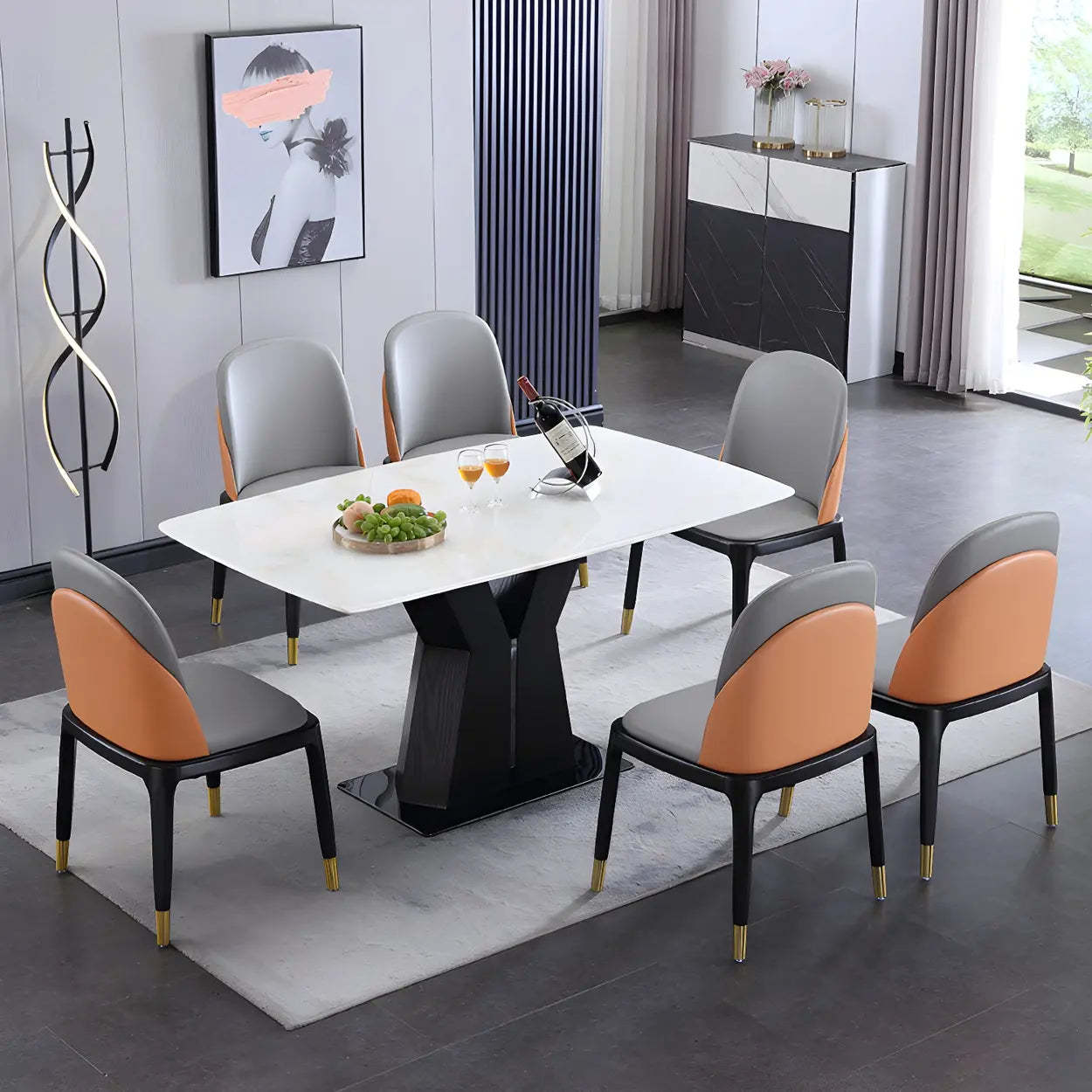 Modern Rectangular White Marble Dining Table — Table Only