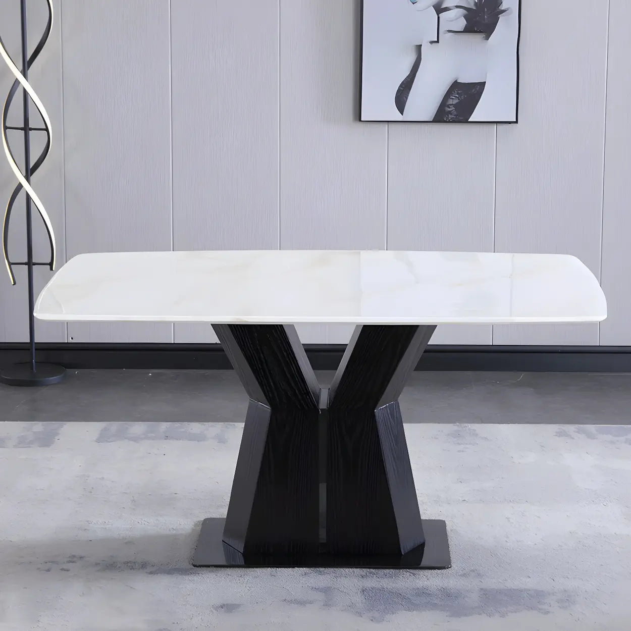 Modern Rectangular White Marble Dining Table