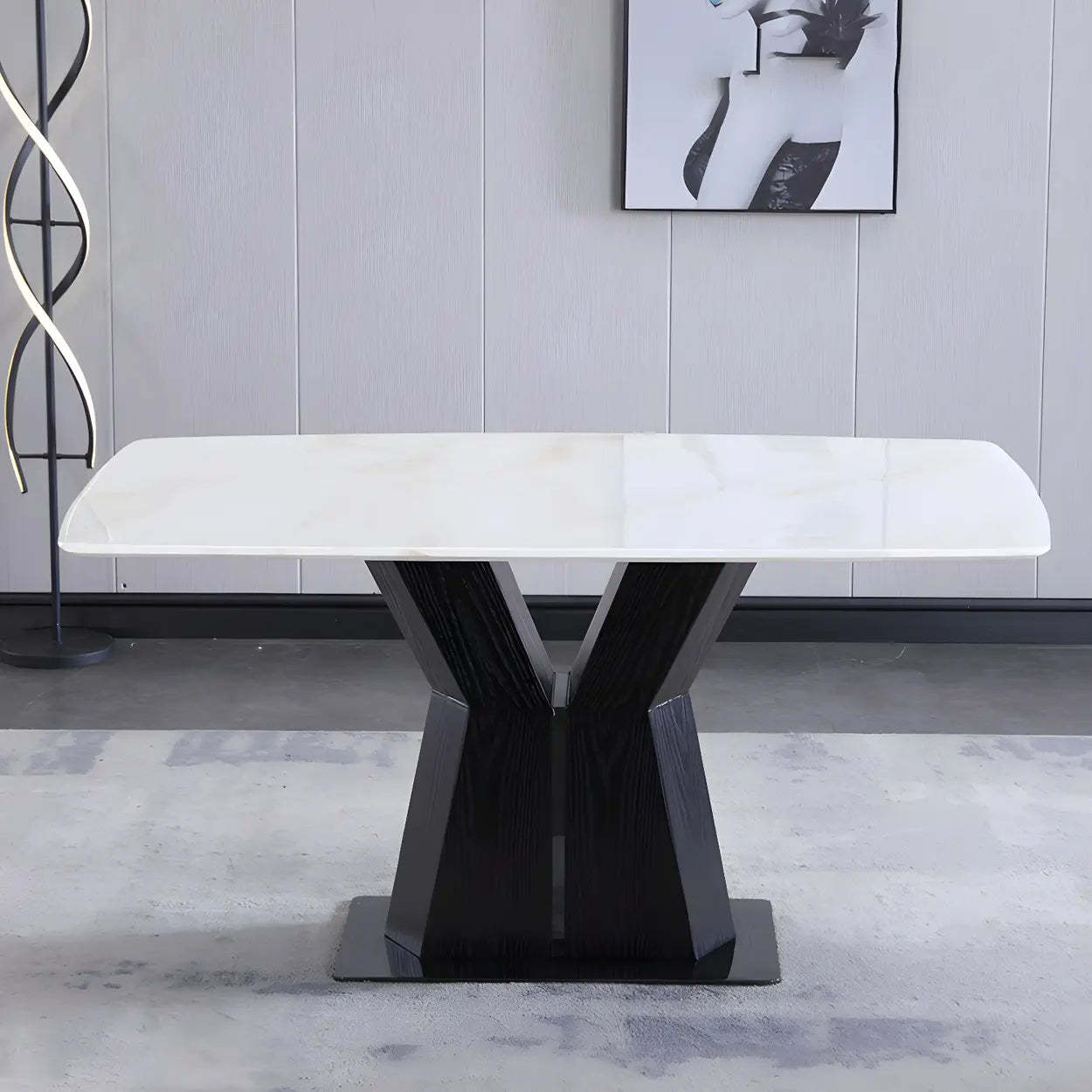 Modern Rectangular White Marble Dining Table