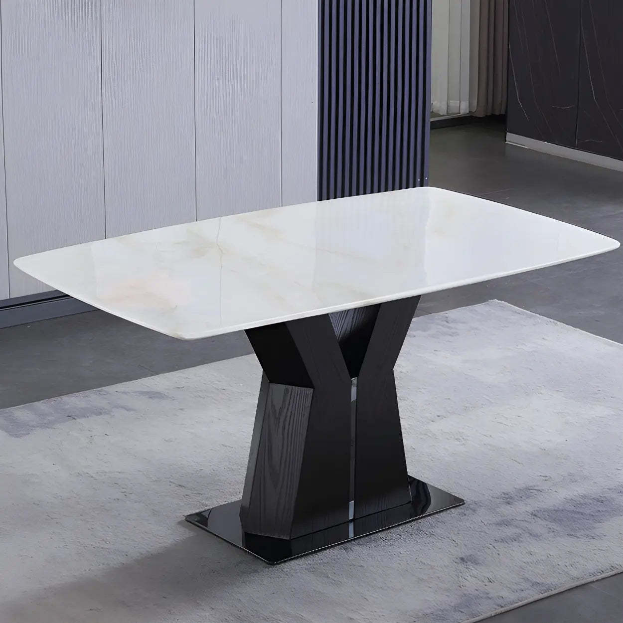 Modern Rectangular White Marble Dining Table