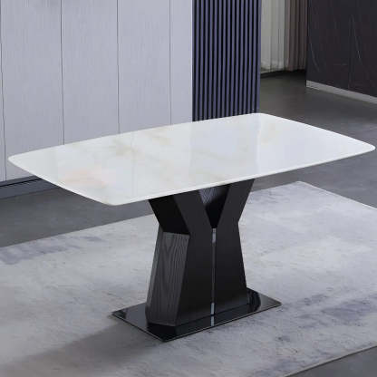 Modern Rectangular White Marble Dining Table