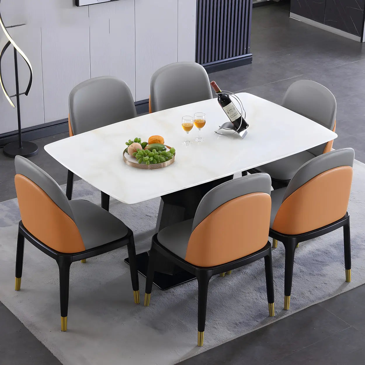 Modern Rectangular White Marble Dining Table — Table Only